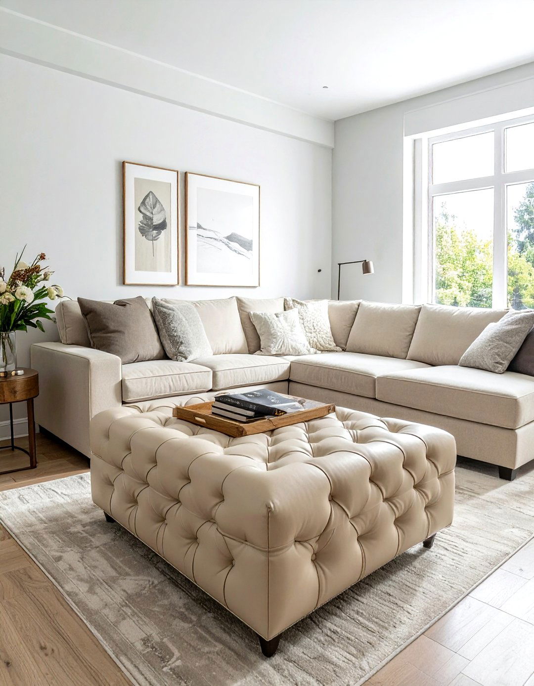 Beige ottoman coffee table living room - 30 beige living room furniture ideas