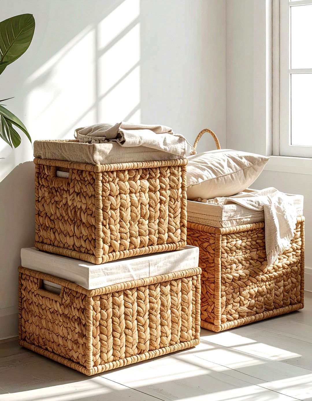 Beige rattan storage baskets - 30 beige dining room accessories ideas