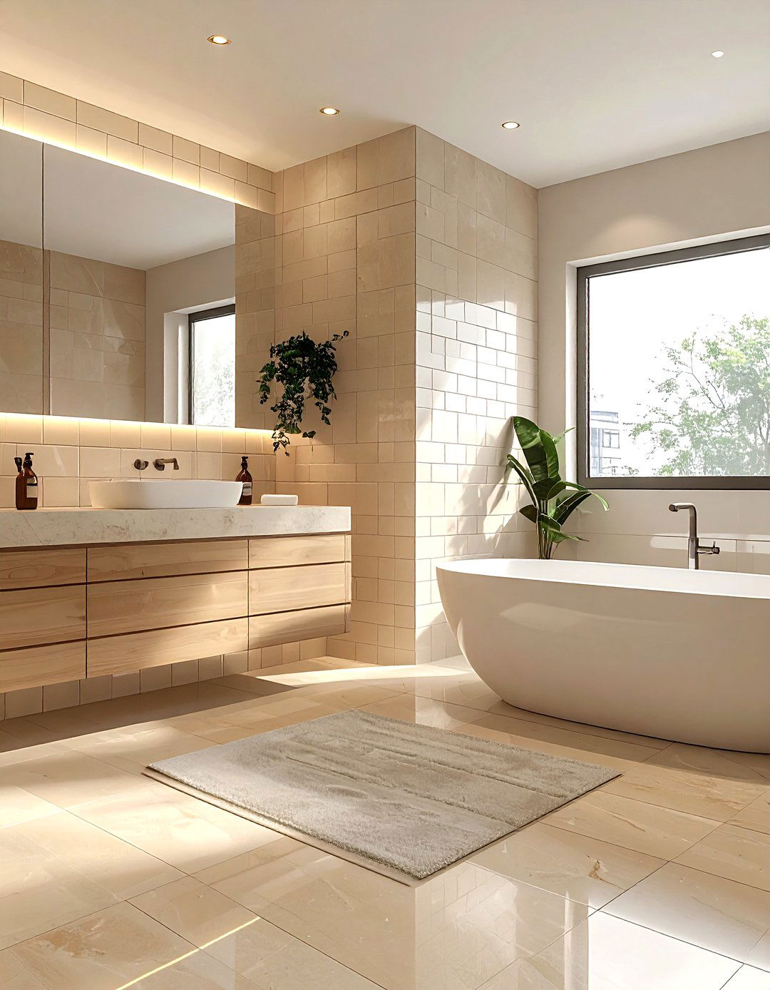 Beige stacked subway tile - 30 stacked subway tile bathroom ideas