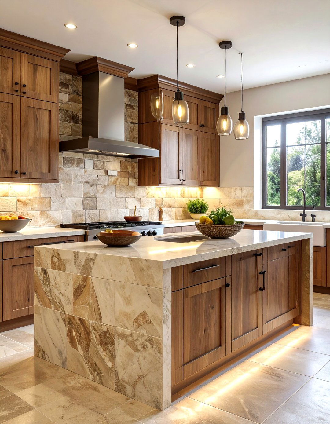 Beige stone look porcelain tile - 30 porcelain tile kitchen backsplash ideas
