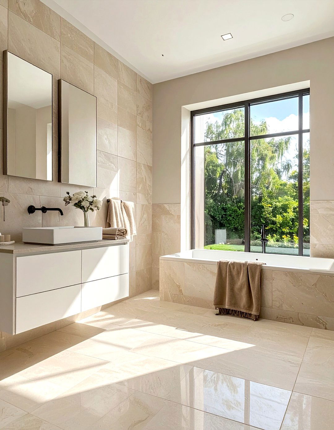 Beige stone look tile bathroom - 30 ceramic tile bathroom ideas