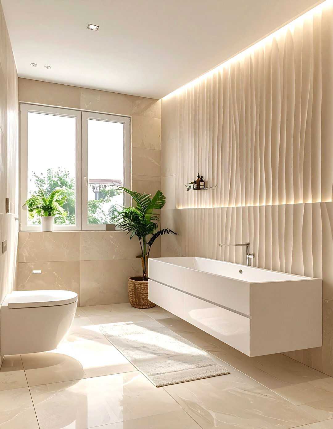 Beige textured tile bathroom - 30 beige bathroom design ideas