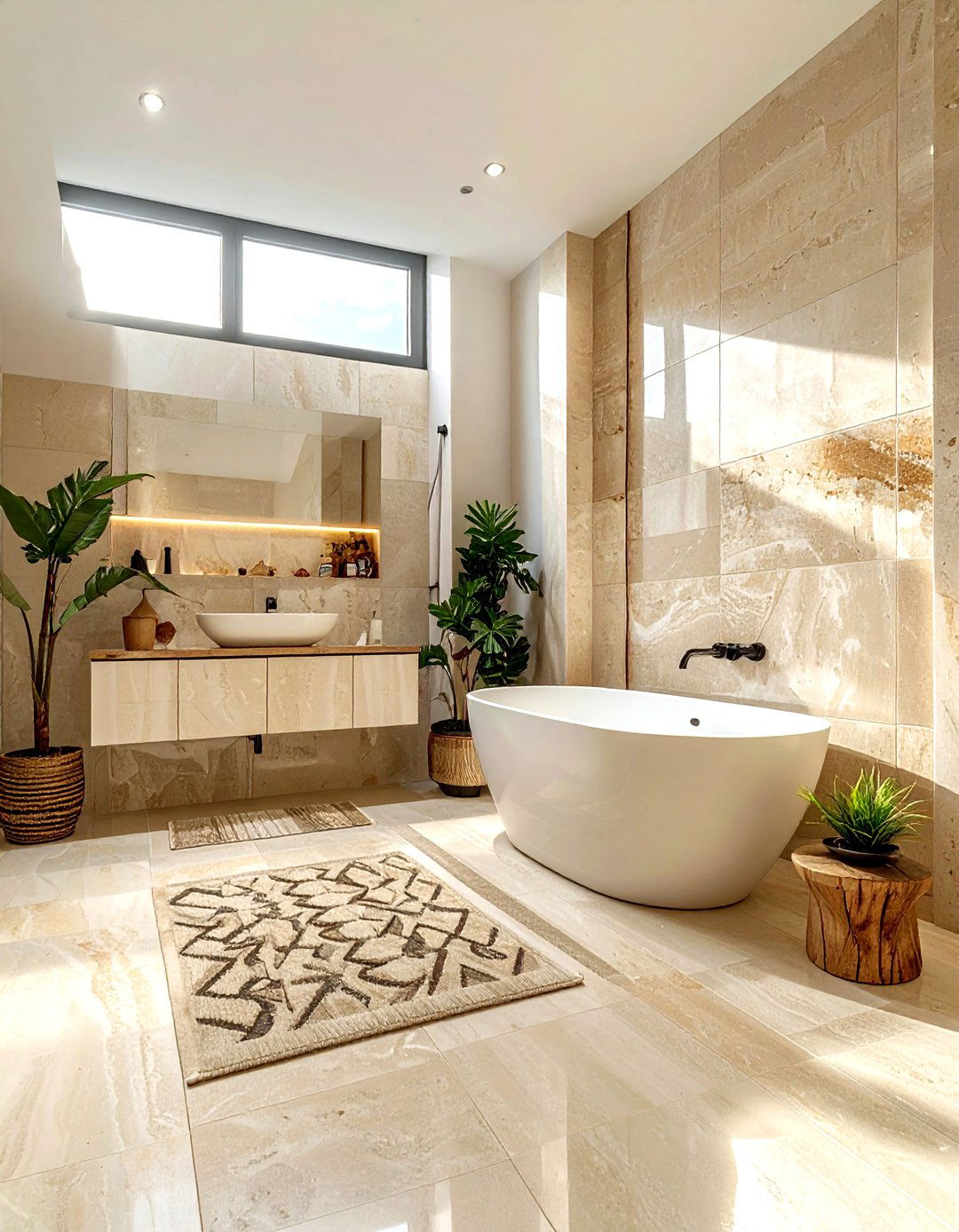 Beige travertine tile - 30 bathroom wall tile ideas