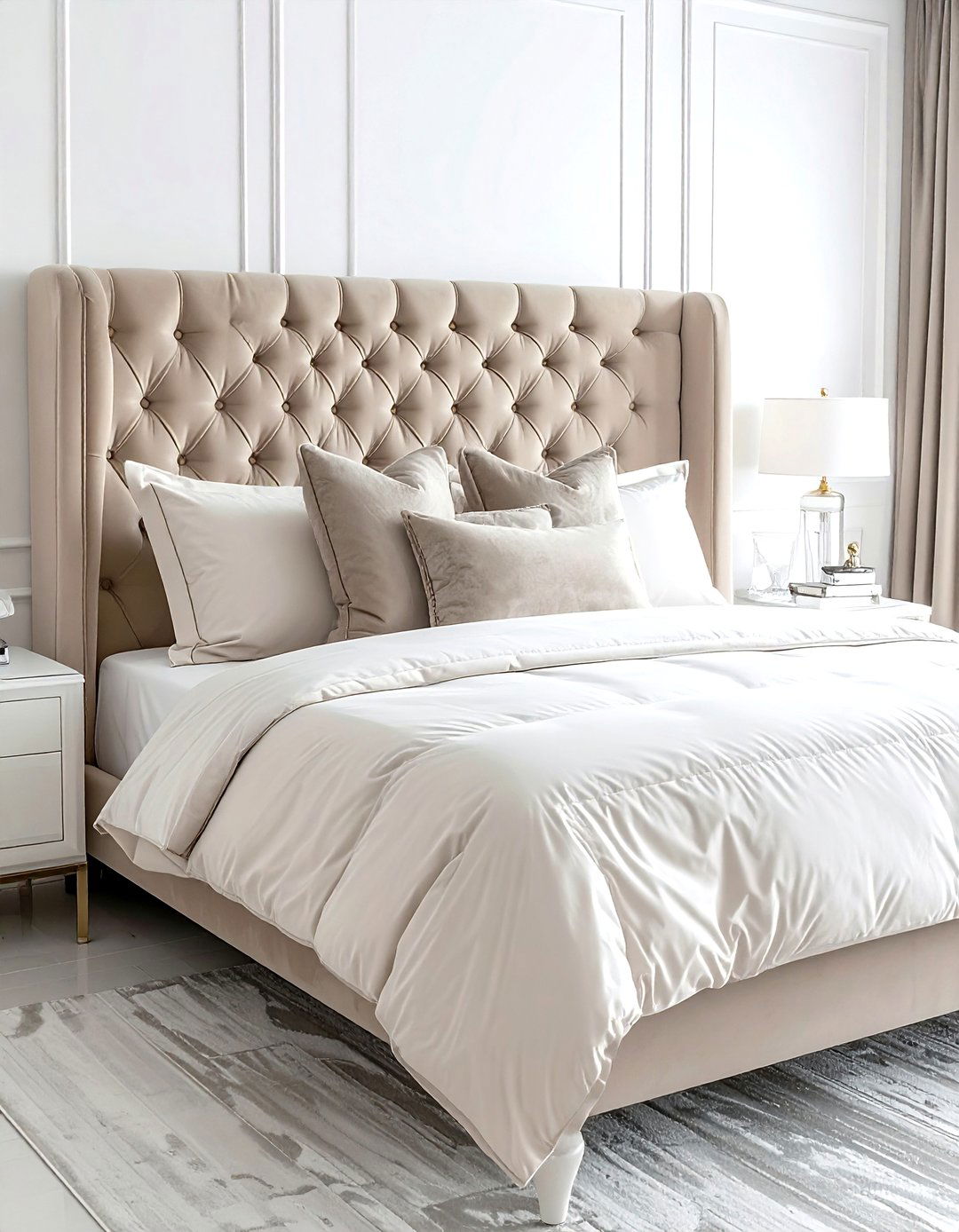 Beige tufted headboard king - 30 beige bedroom furniture ideas