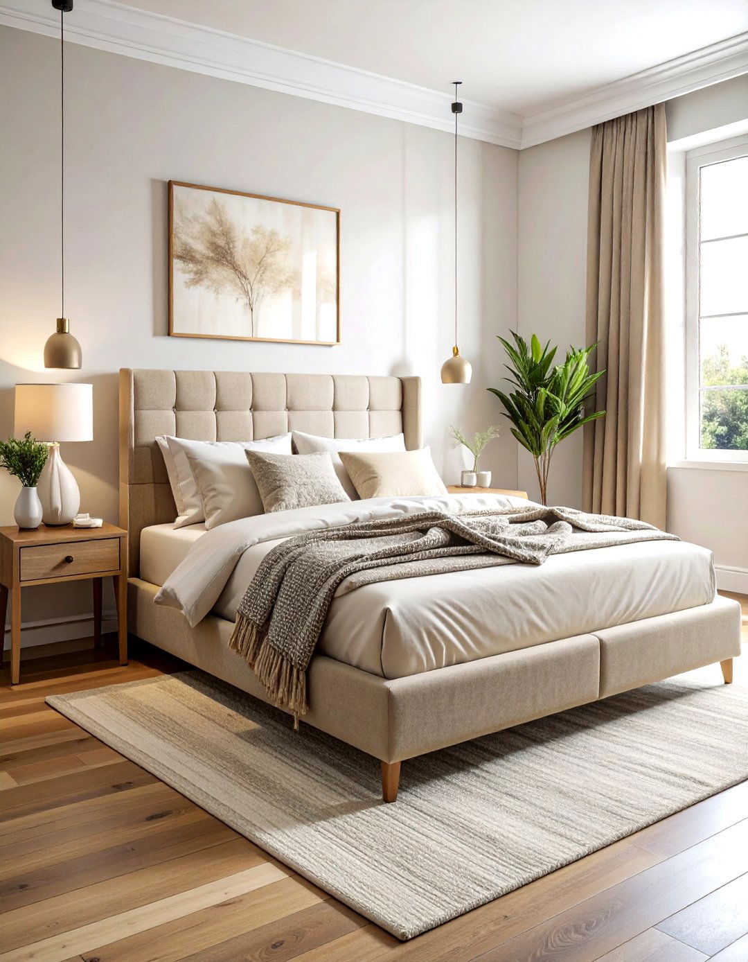 Beige upholstered bed frame - 30 beige bedroom furniture ideas