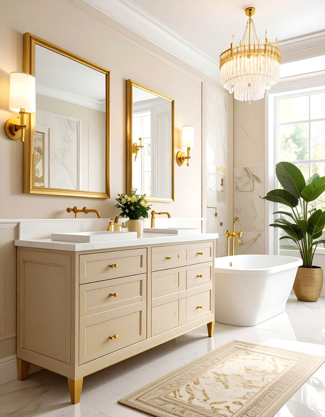 Beige vanity with gold accents - 30 beige bathroom furniture ideas