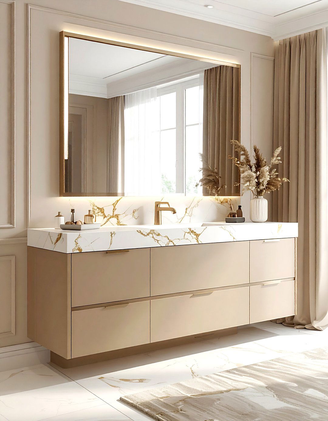 Beige vanity with marble top - 30 beige bathroom design ideas