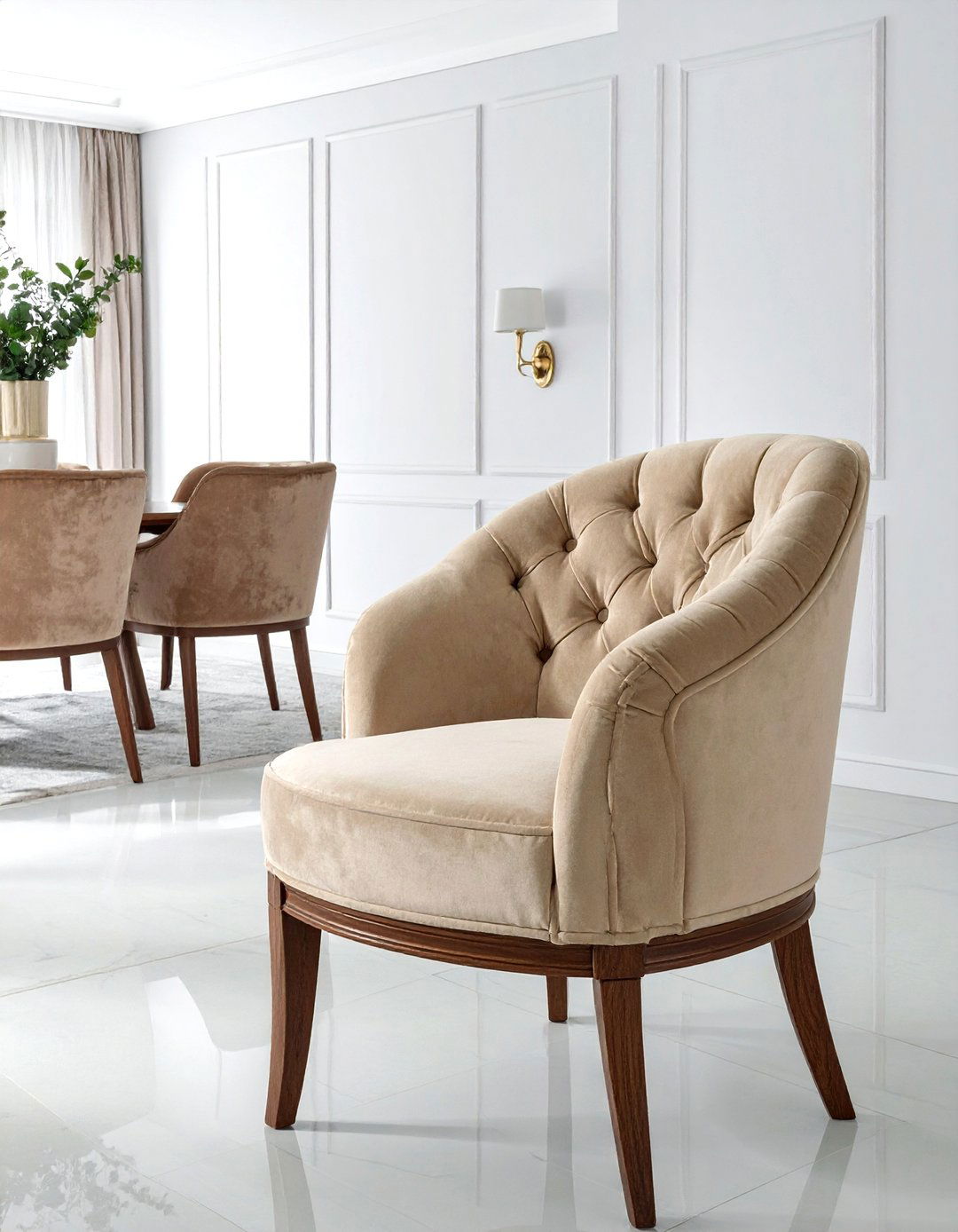 Beige velvet chair cushions - 30 beige dining room accessories ideas