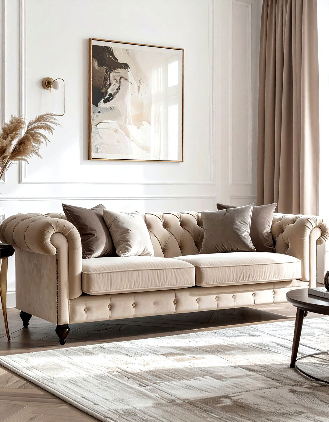 Beige velvet sofa - 30 beige decor ideas