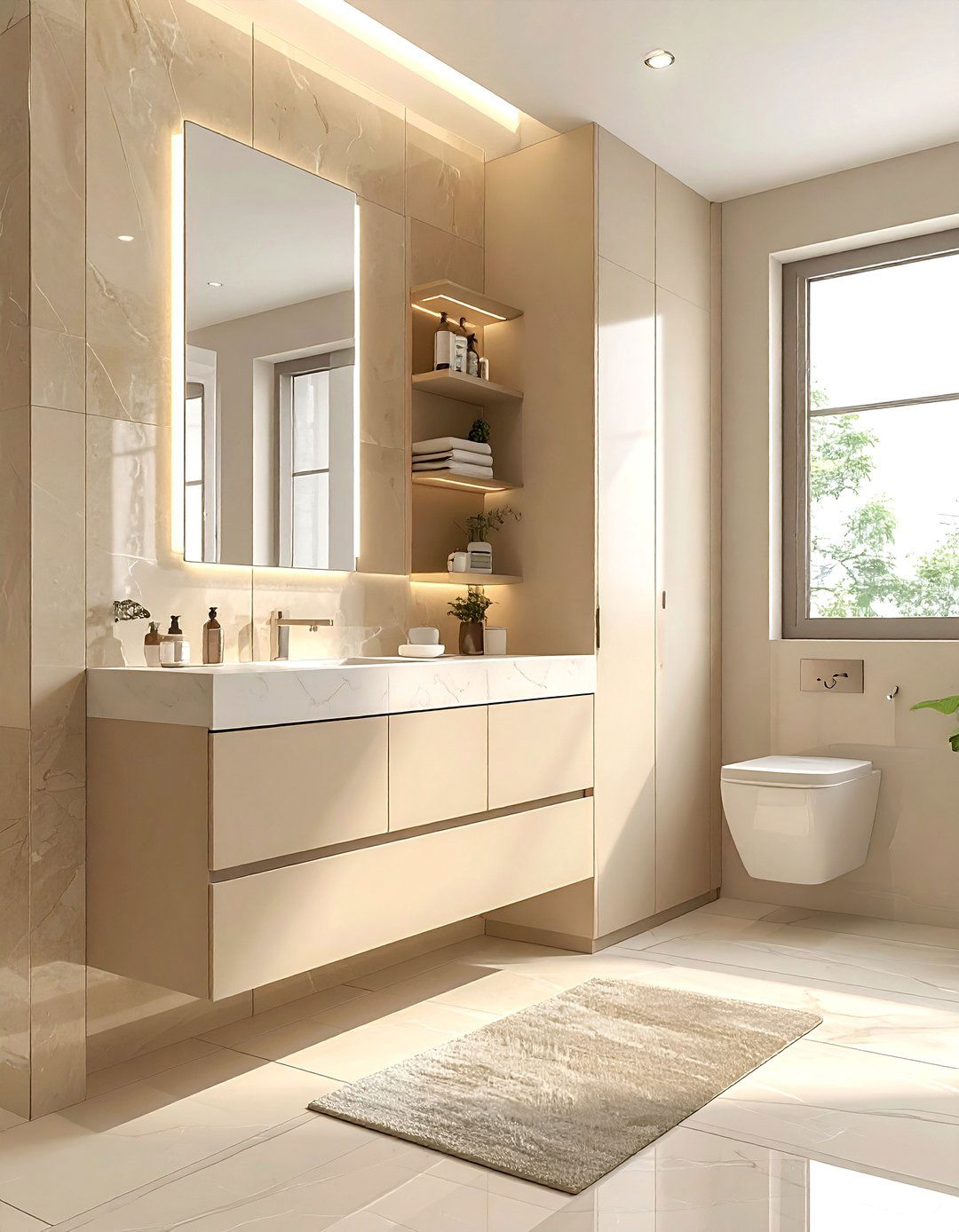 Beige wall mounted cabinet - 30 beige bathroom furniture ideas