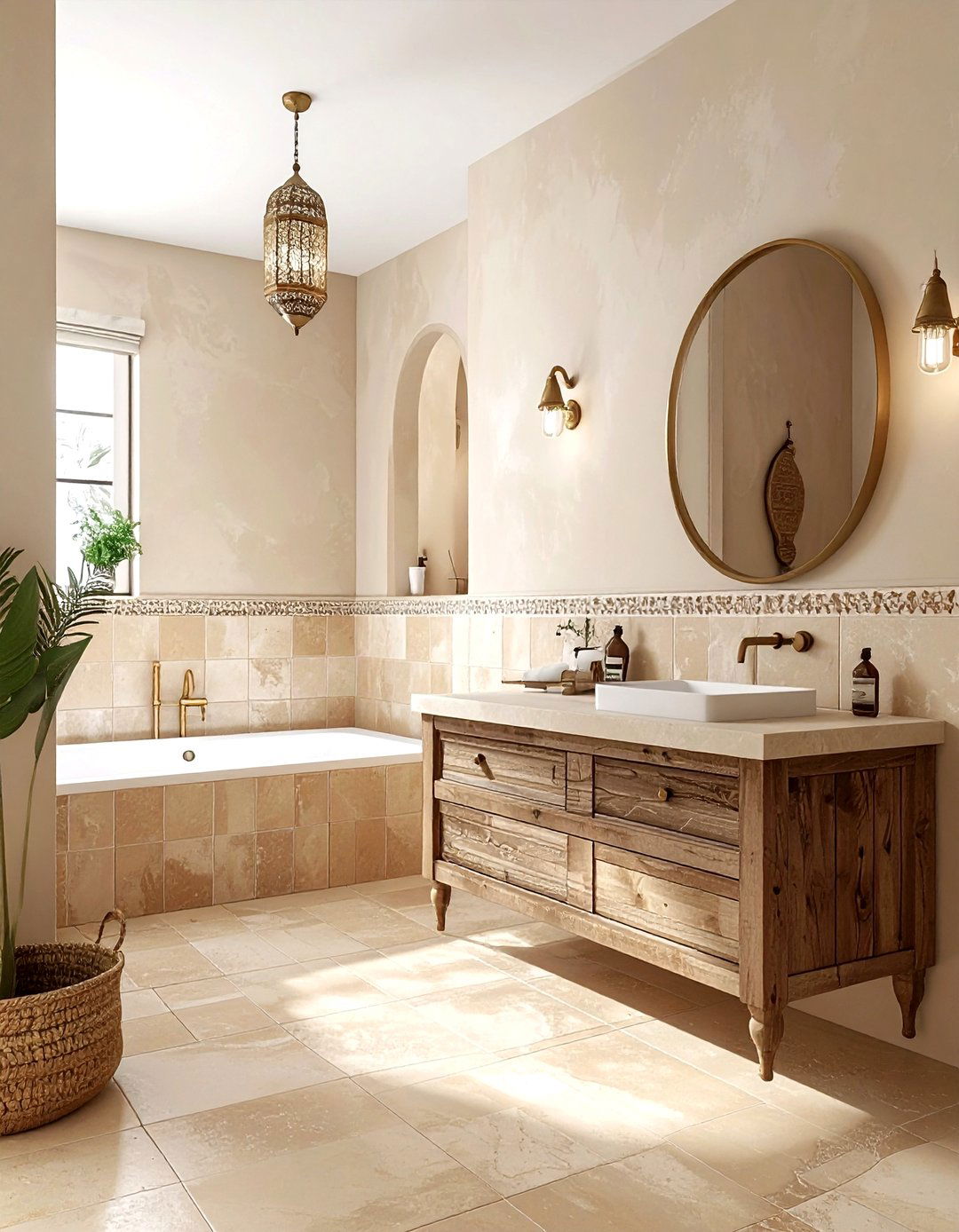 Beige zellige tile bathroom - 30 beige bathroom design ideas