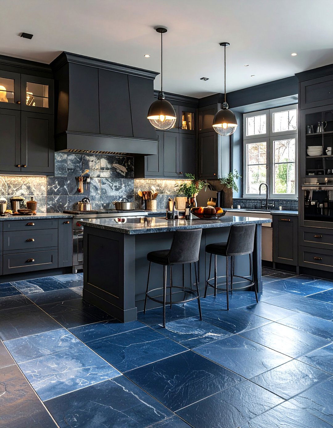 Belgian bluestone kitchen - 30 natural stone floor kitchen ideas