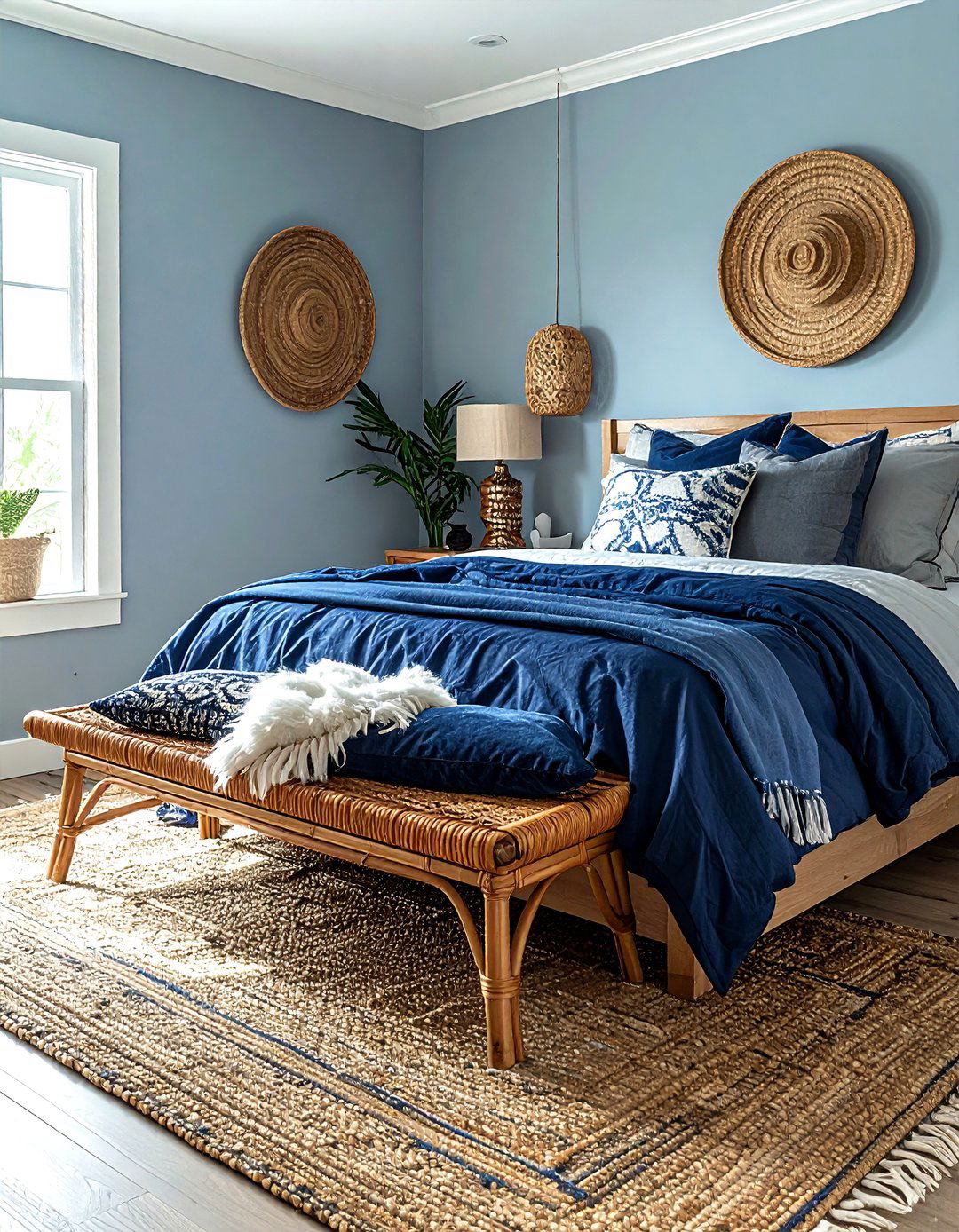 Bench At Foot Of Bed Navy Bedroom - 30 bohemian navy bedroom ideas