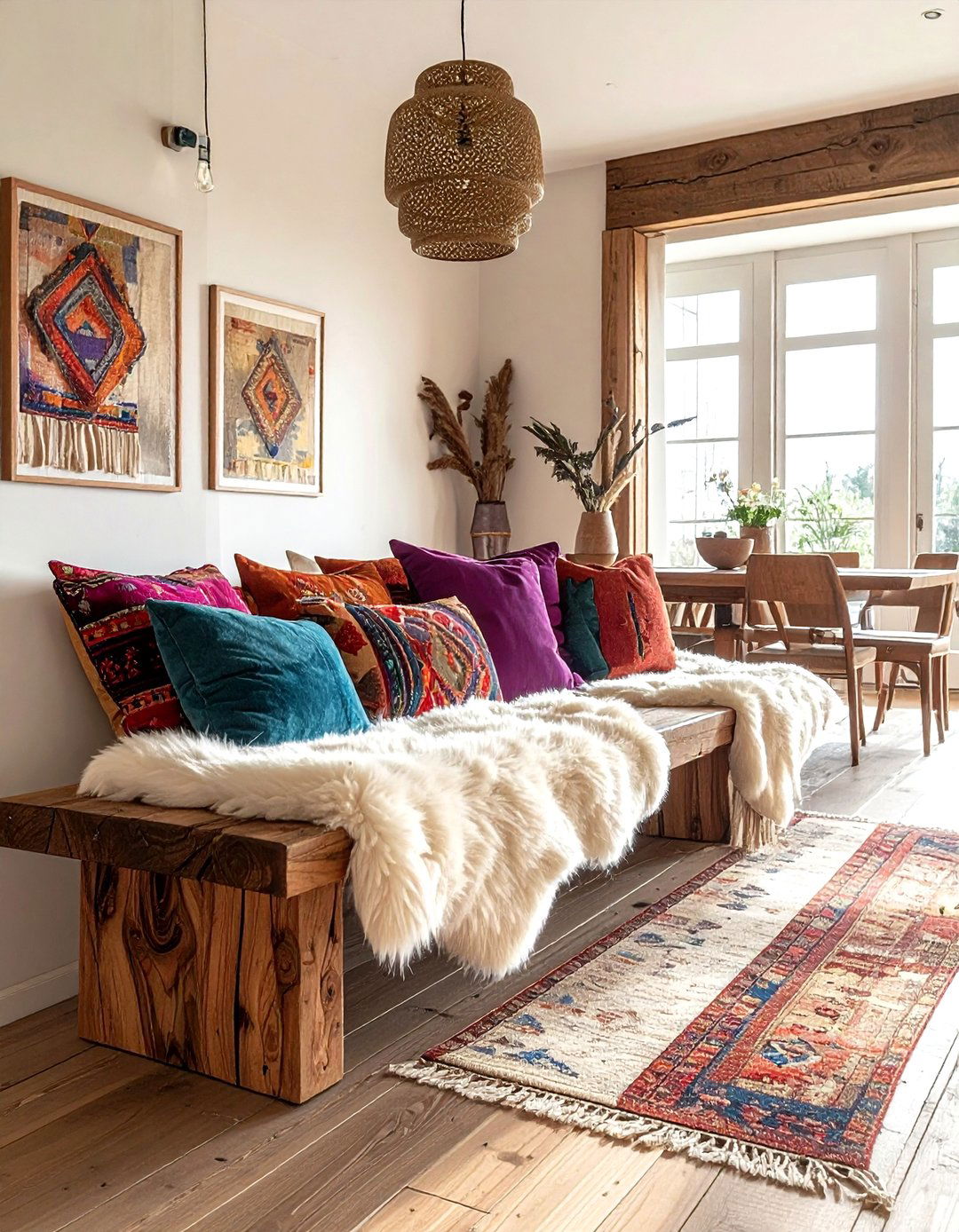 Bench Seating - 30 boho dining room ideas