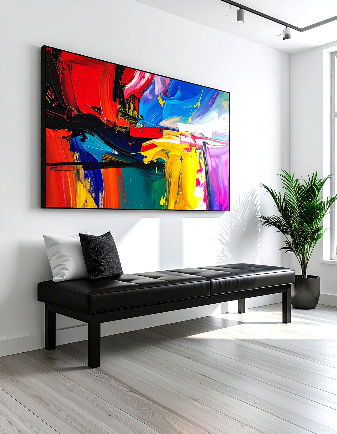 Bench Under Large Art - 30 living room bench seating