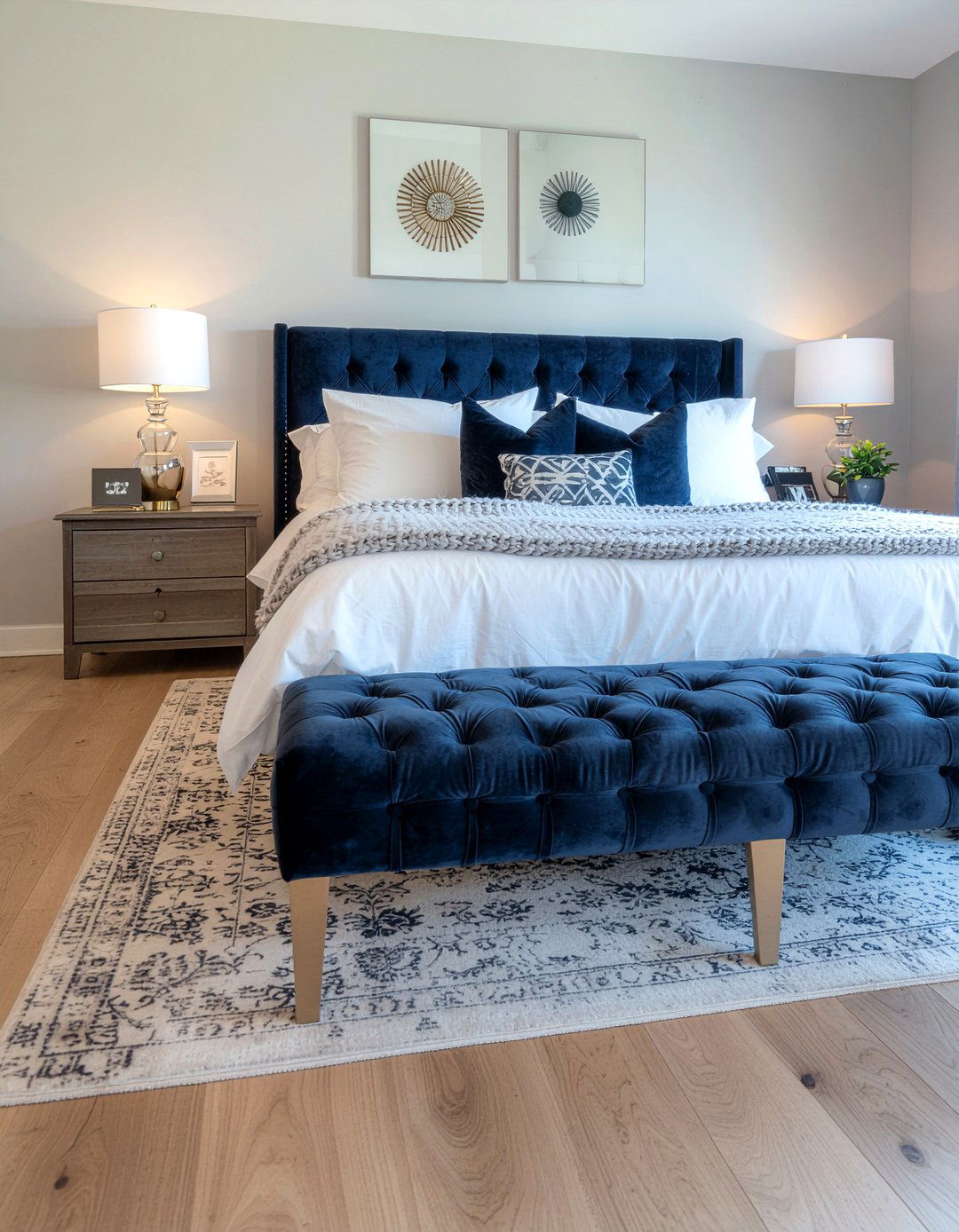 Bench at foot of bed - 30 renter bedroom ideas