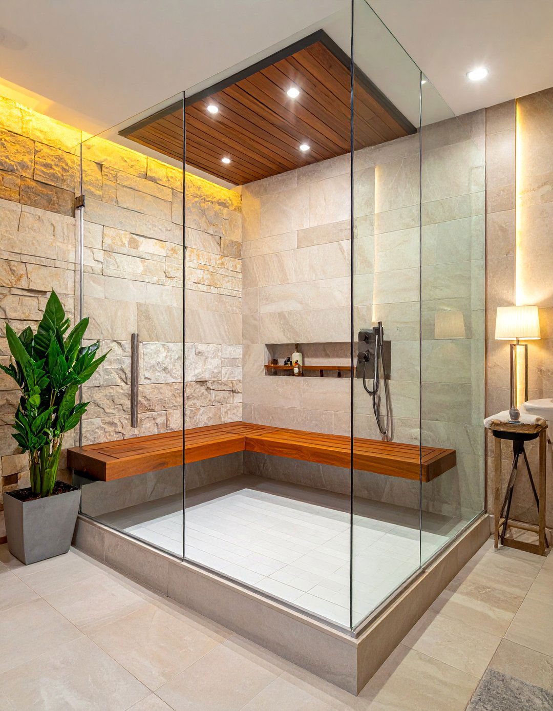 Bench in shower - 30 calming bathroom ideas