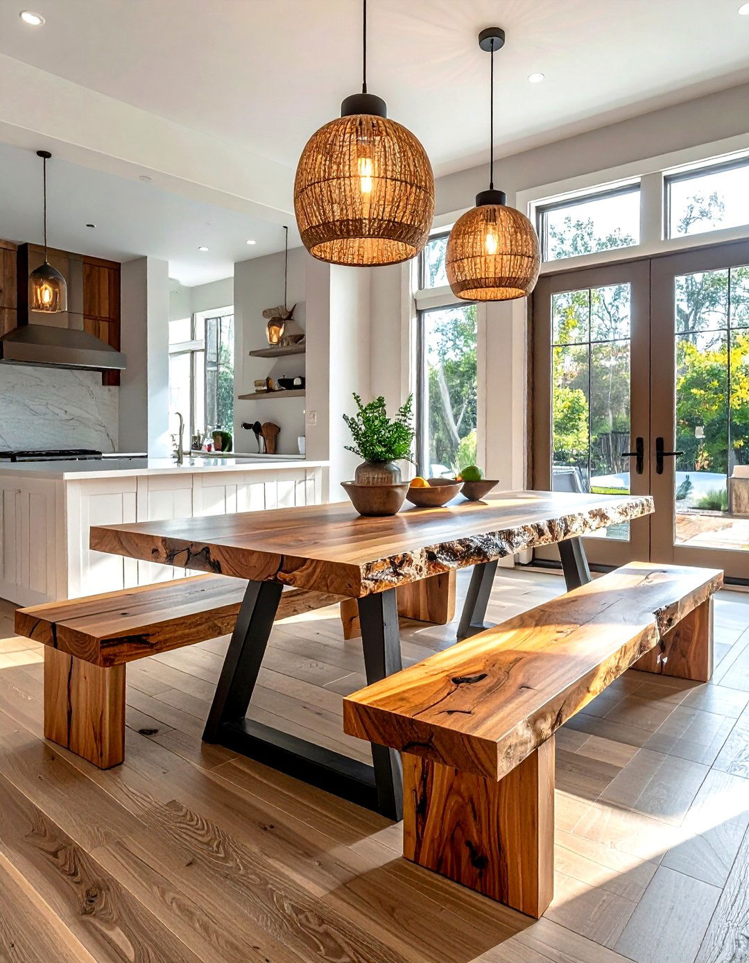 Bench seating live edge table - 30 live edge dining table ideas