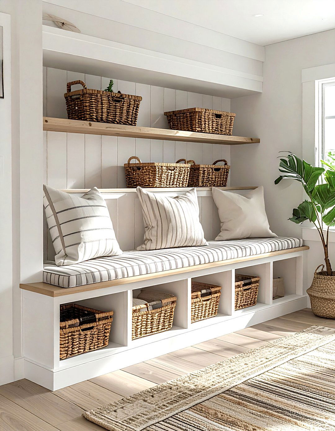 Bench seating with cubbies - 30 living room built-in storage ideas