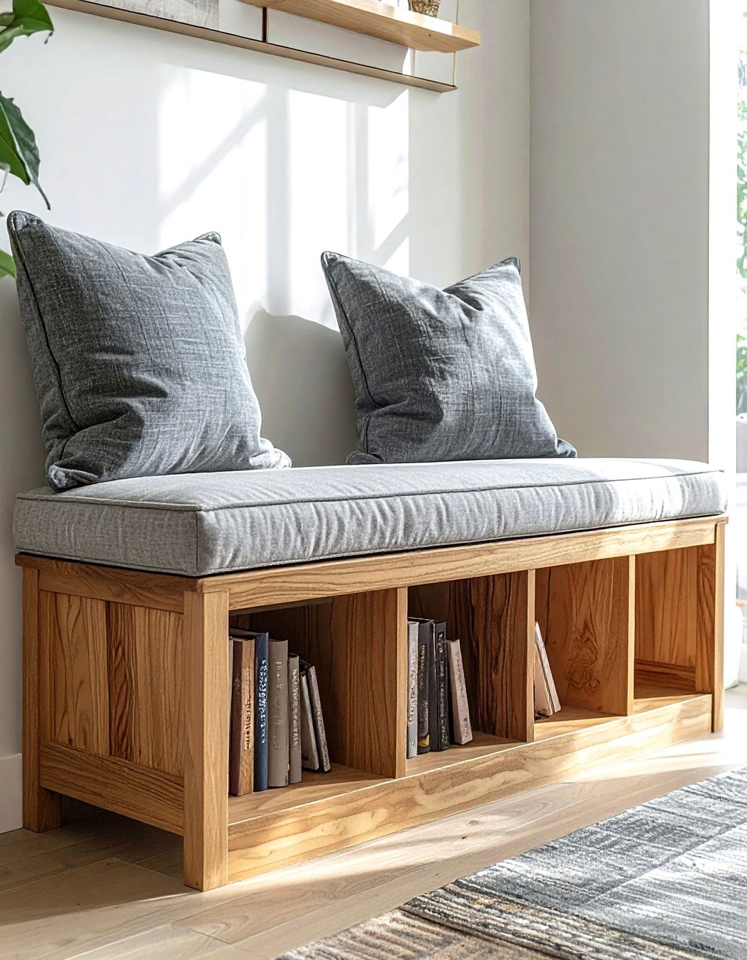 Bench with book storage - 30 book decor ideas