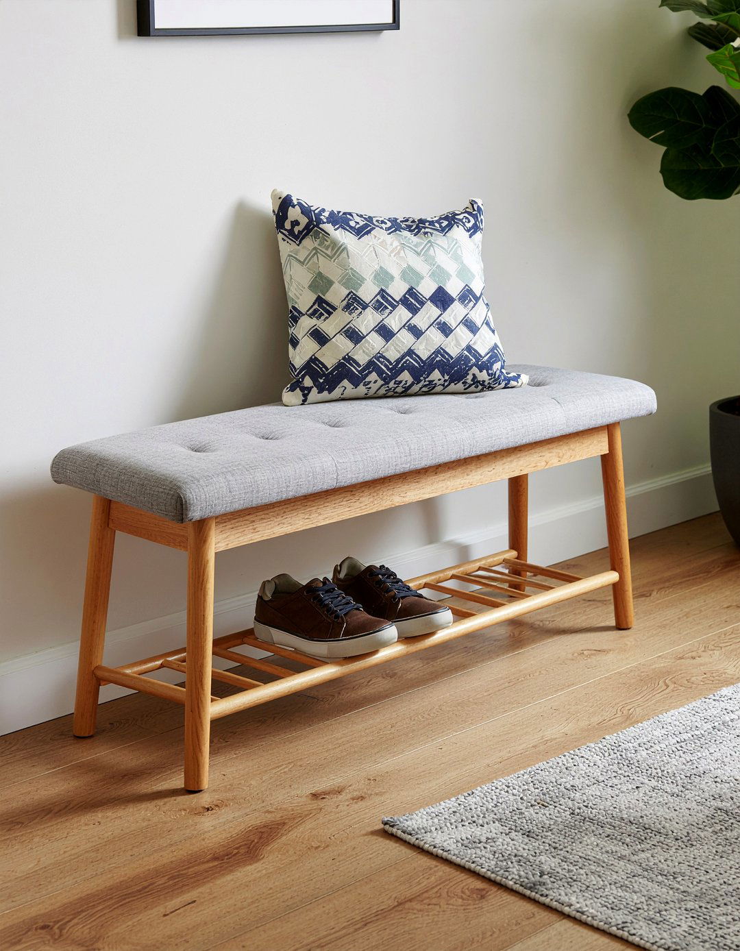 Bench with shoe cubbies - 30 living room storage unit ideas