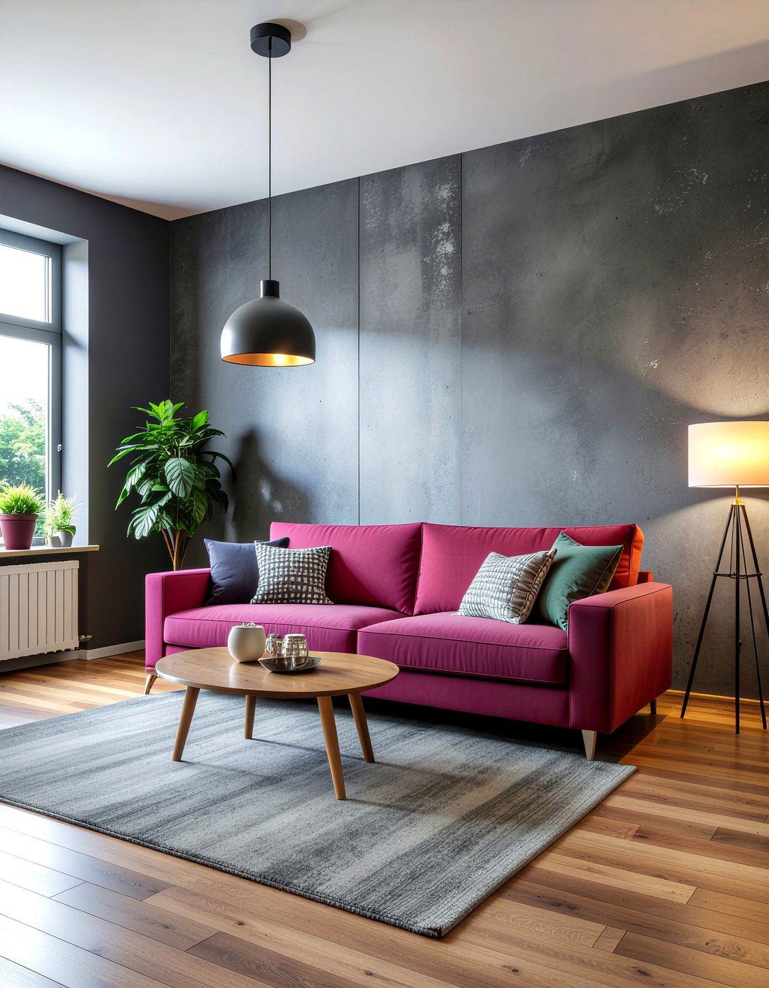 Berry and charcoal walls - 30 berry living room ideas