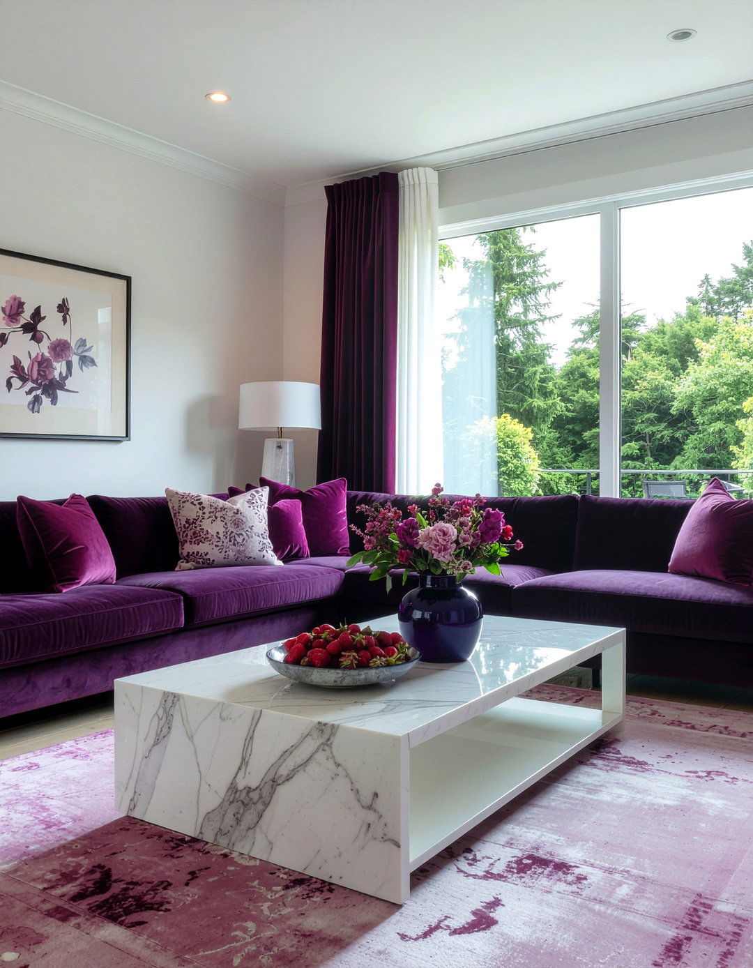 Berry and marble accents - 30 berry living room ideas