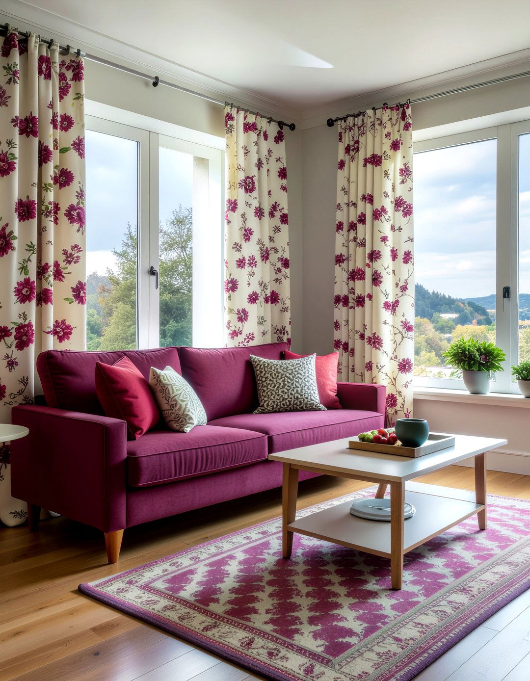 Berry pattern curtains - 30 berry living room ideas