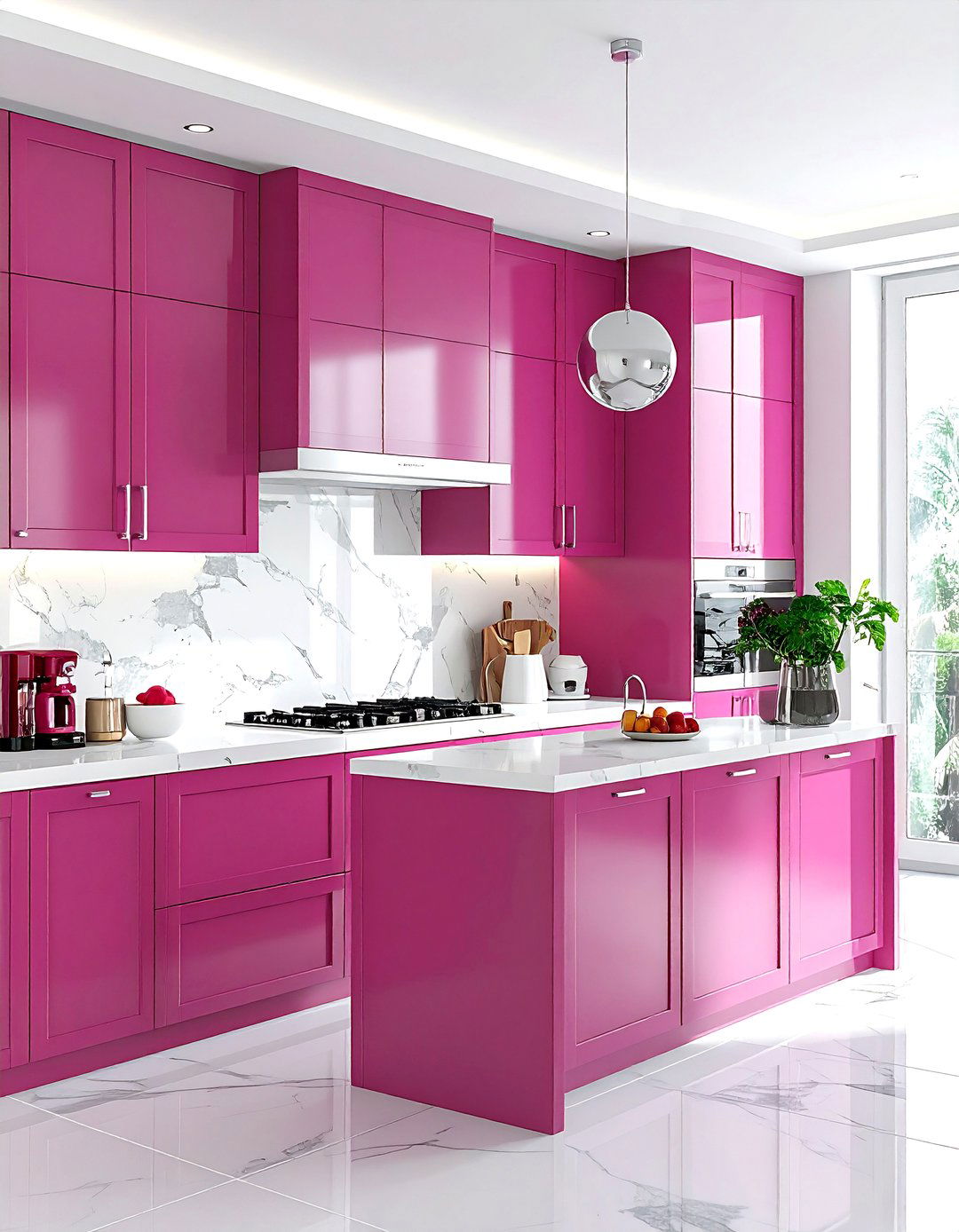 Berry pink and white kitchen - 30 pink kitchen color schemes