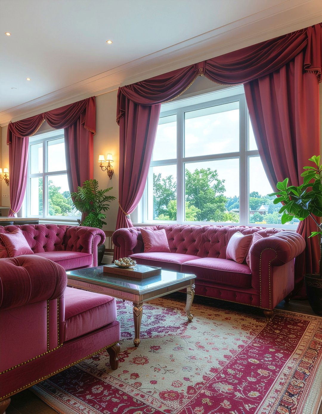 Berry silk window treatments - 30 berry living room ideas