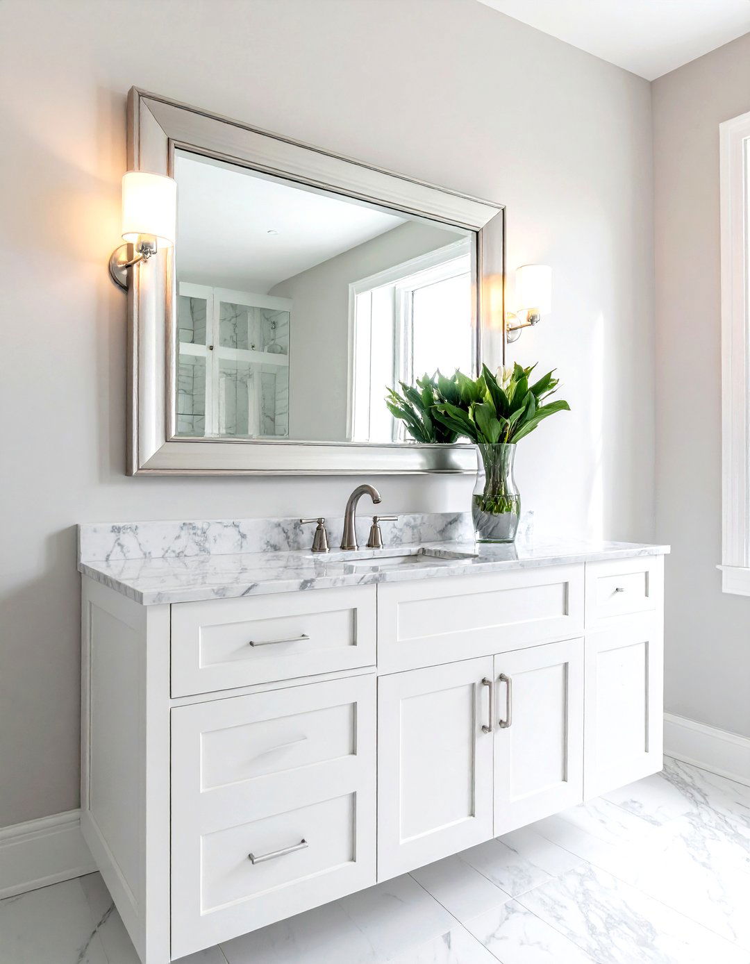 Beveled Mirror Frame - 30 transitional bathroom ideas