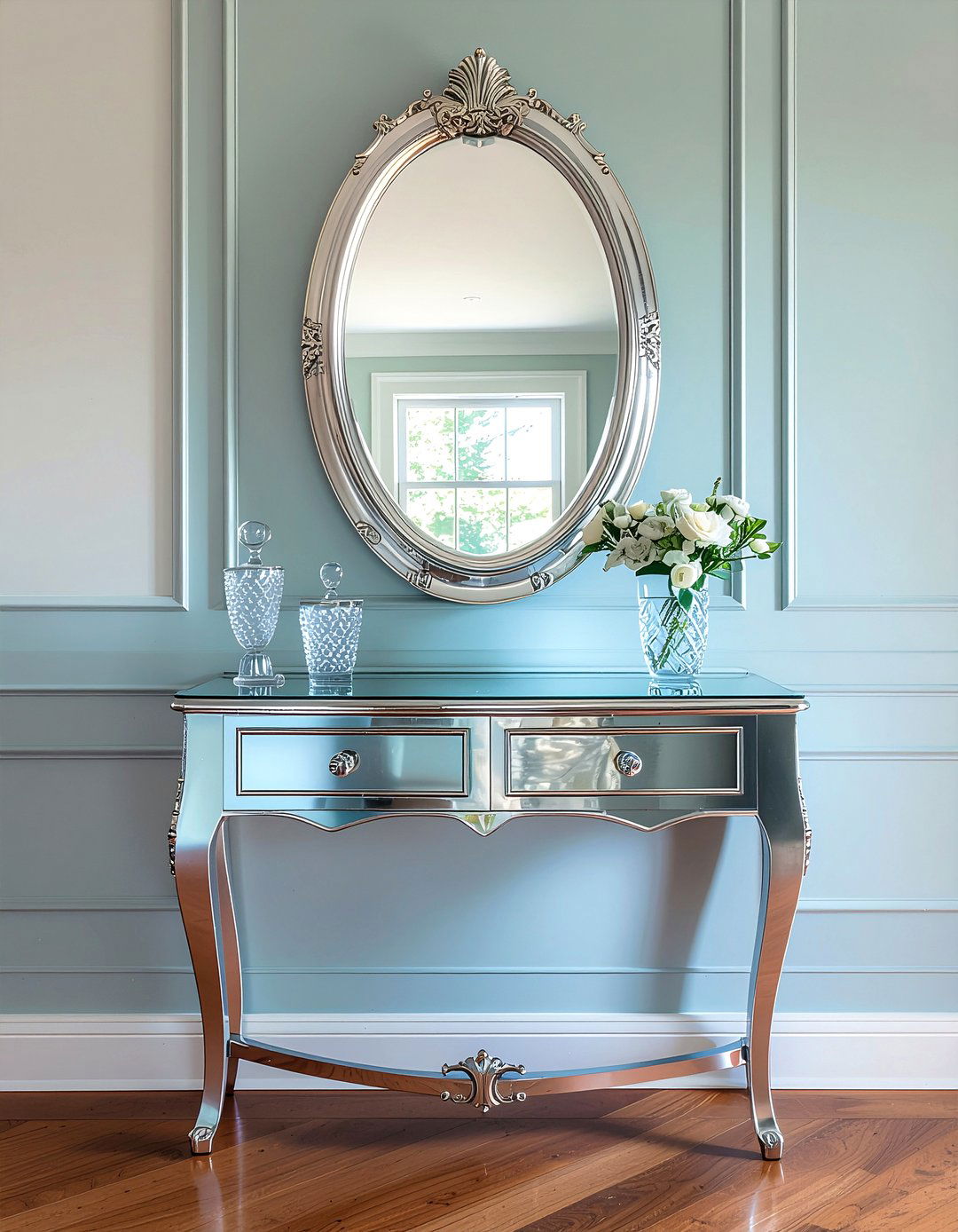 Beveled Mirror Sideboard - 30 mirrored buffet dining room ideas