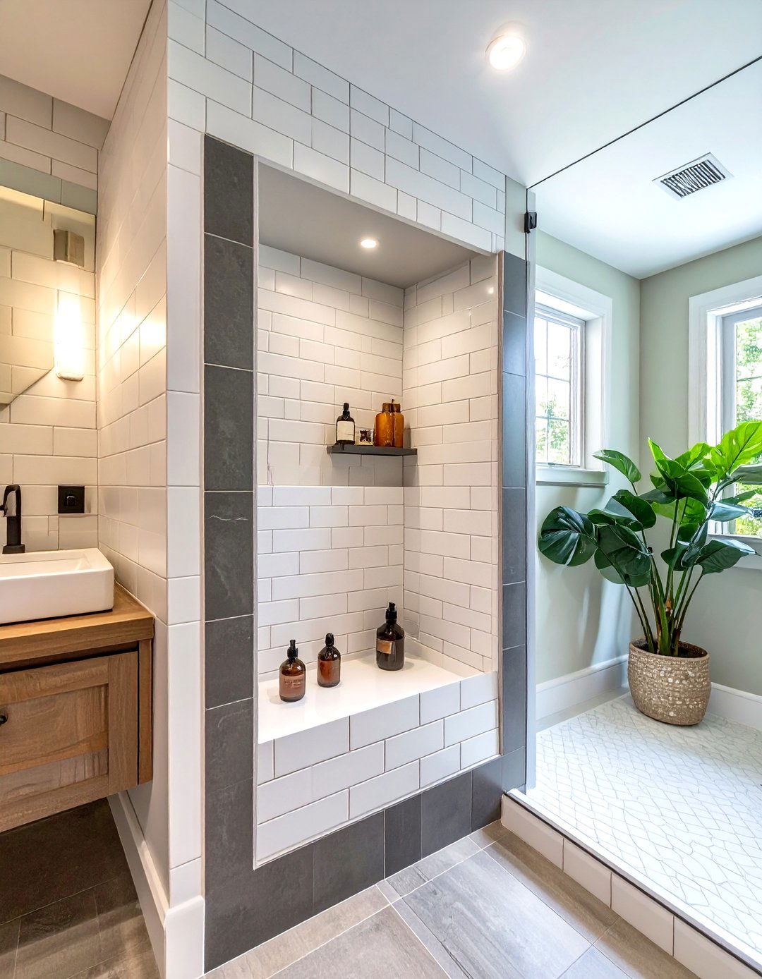 Beveled Subway Tile Niche Design - 30 beveled subway tile bathroom ideas