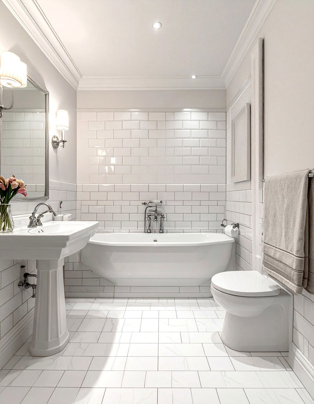 Beveled White Subway Tile - 30 white subway tile bathroom ideas