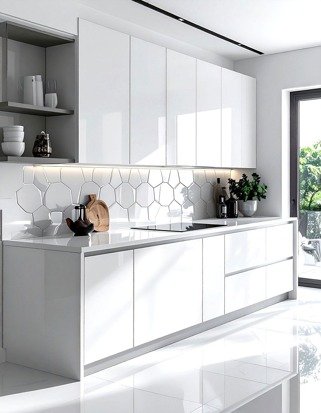 Beveled hexagon backsplash - 30 hexagon tile kitchen backsplash ideas