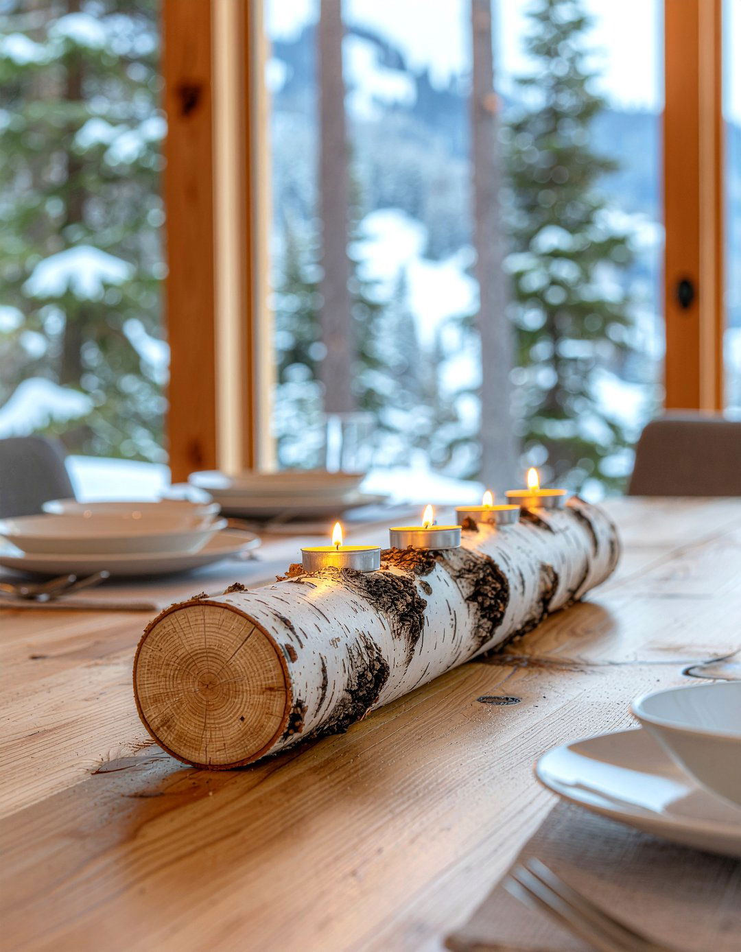 Birch Log Candle Holder - 30 candle centerpiece dining ideas