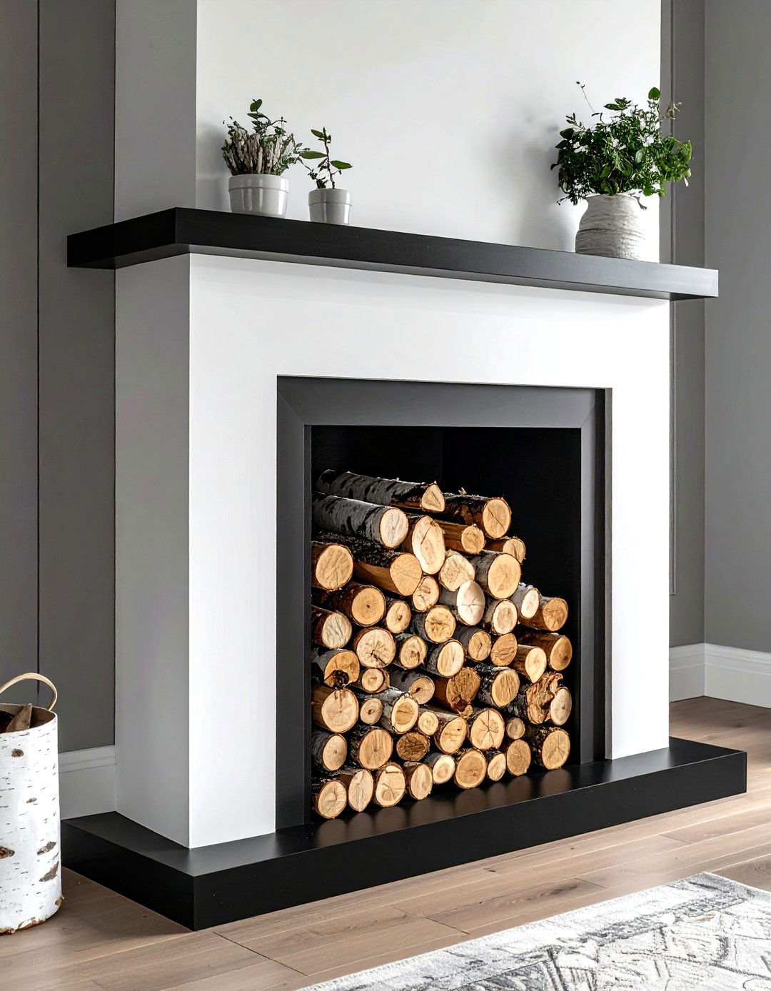 Birch Log Fireplace Decor - 30 natural wood decor ideas