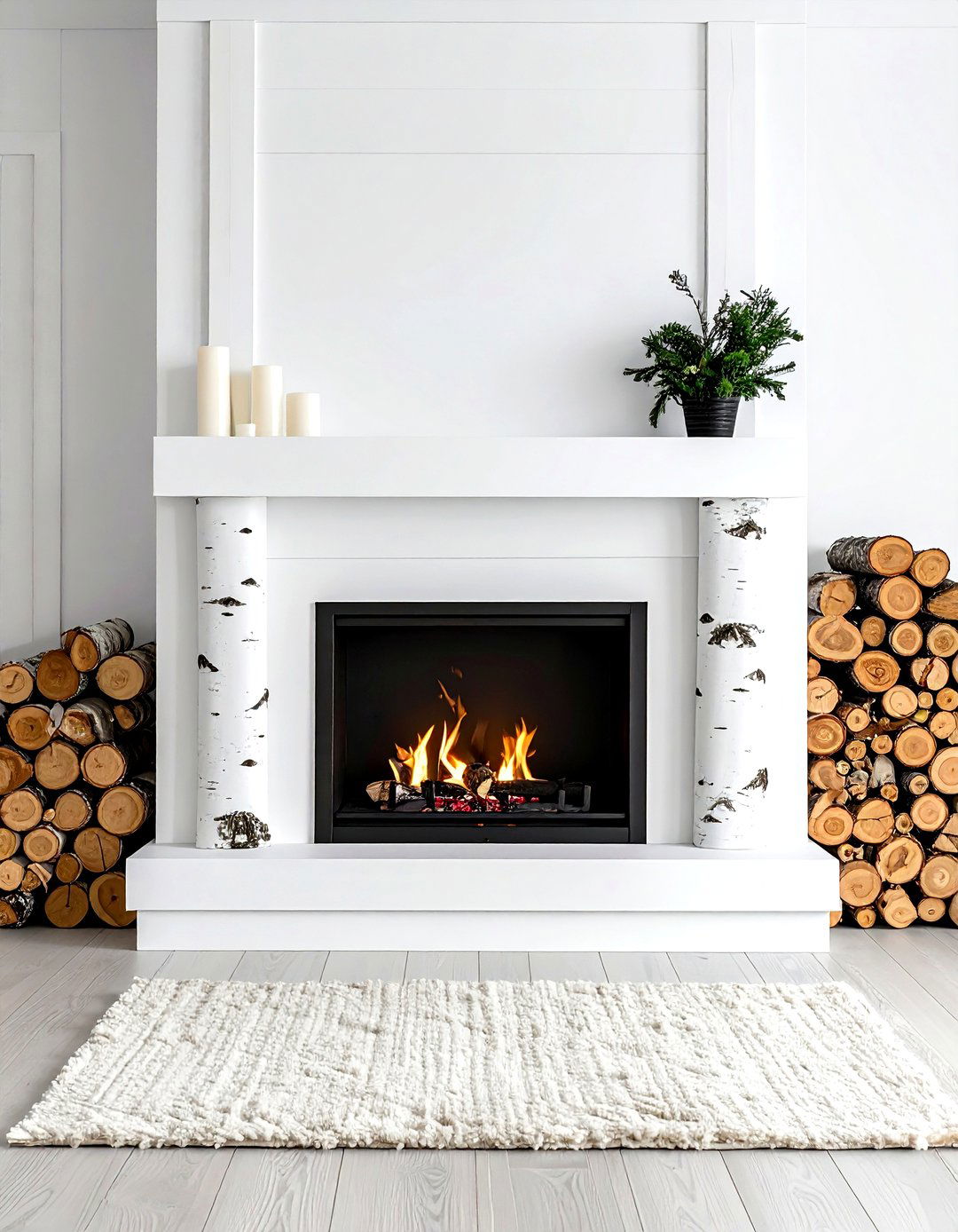 Birch Log Fireplace Insert - 30 branch decor ideas