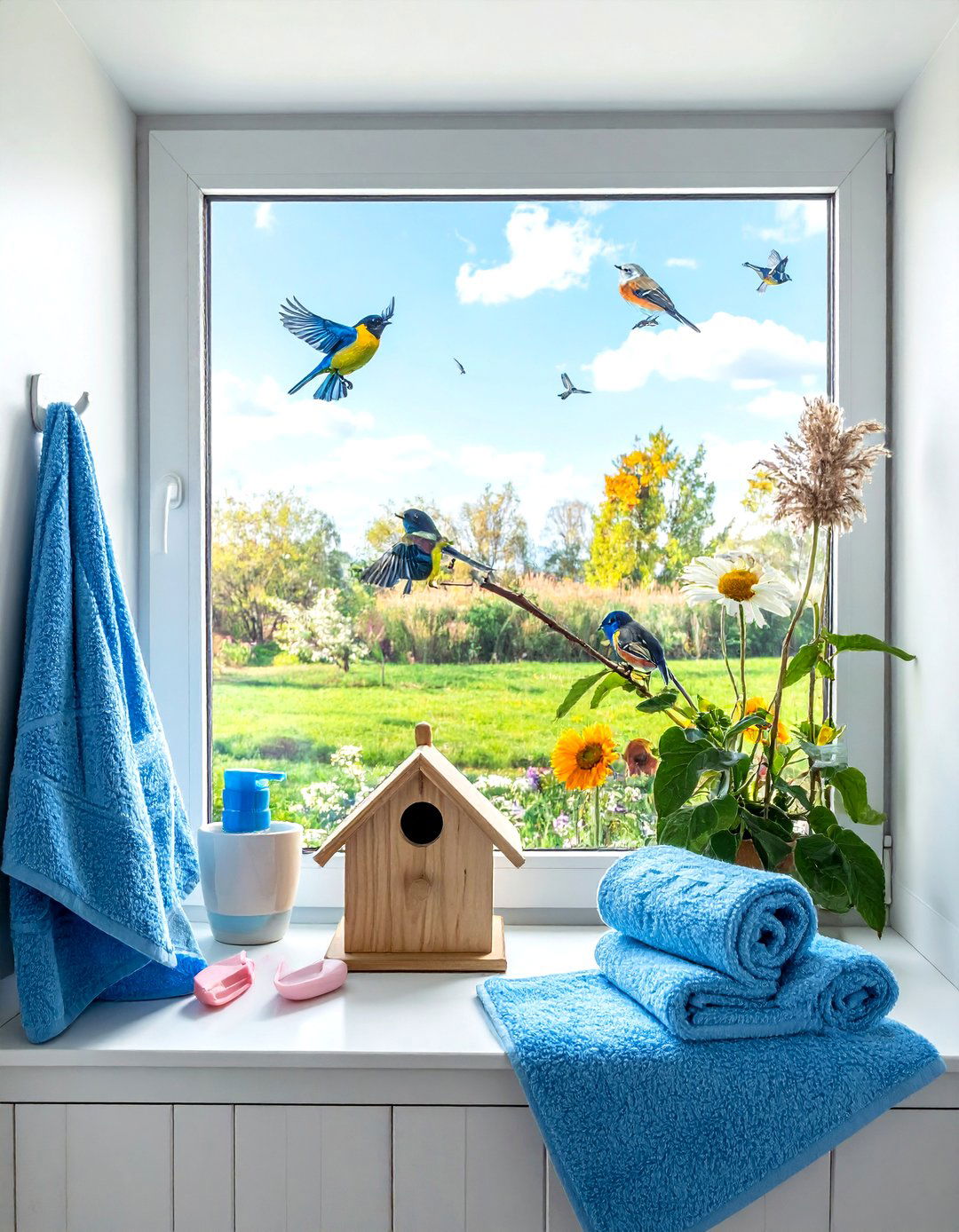 Bird pattern window film - 30 bathroom window film ideas