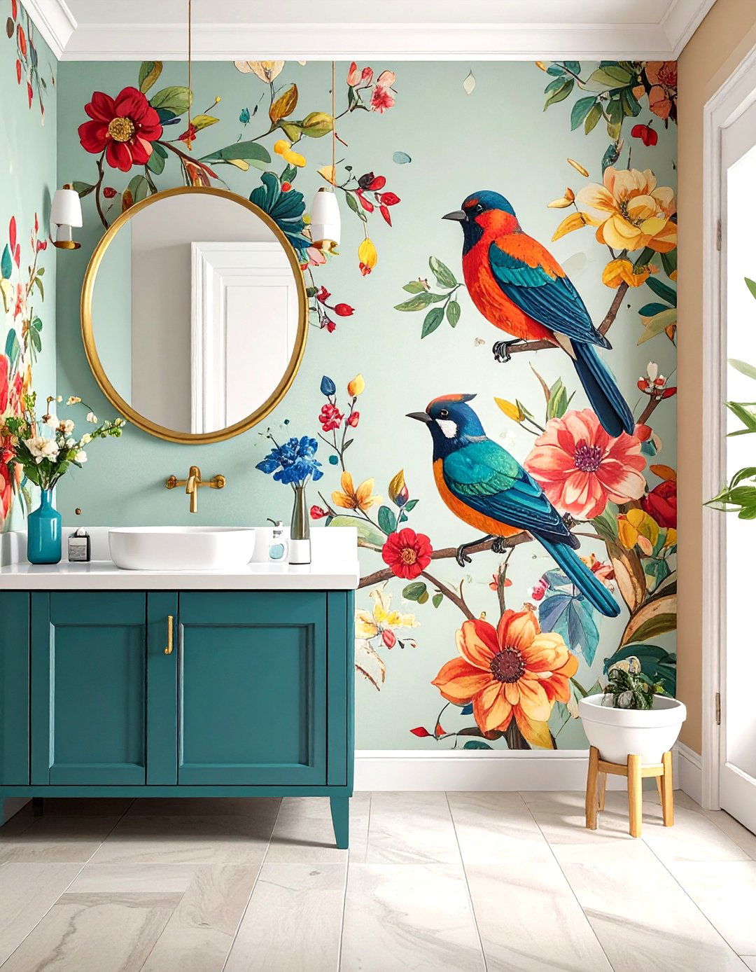 Bird print bathroom wallpaper - 30 bathroom wallpaper ideas