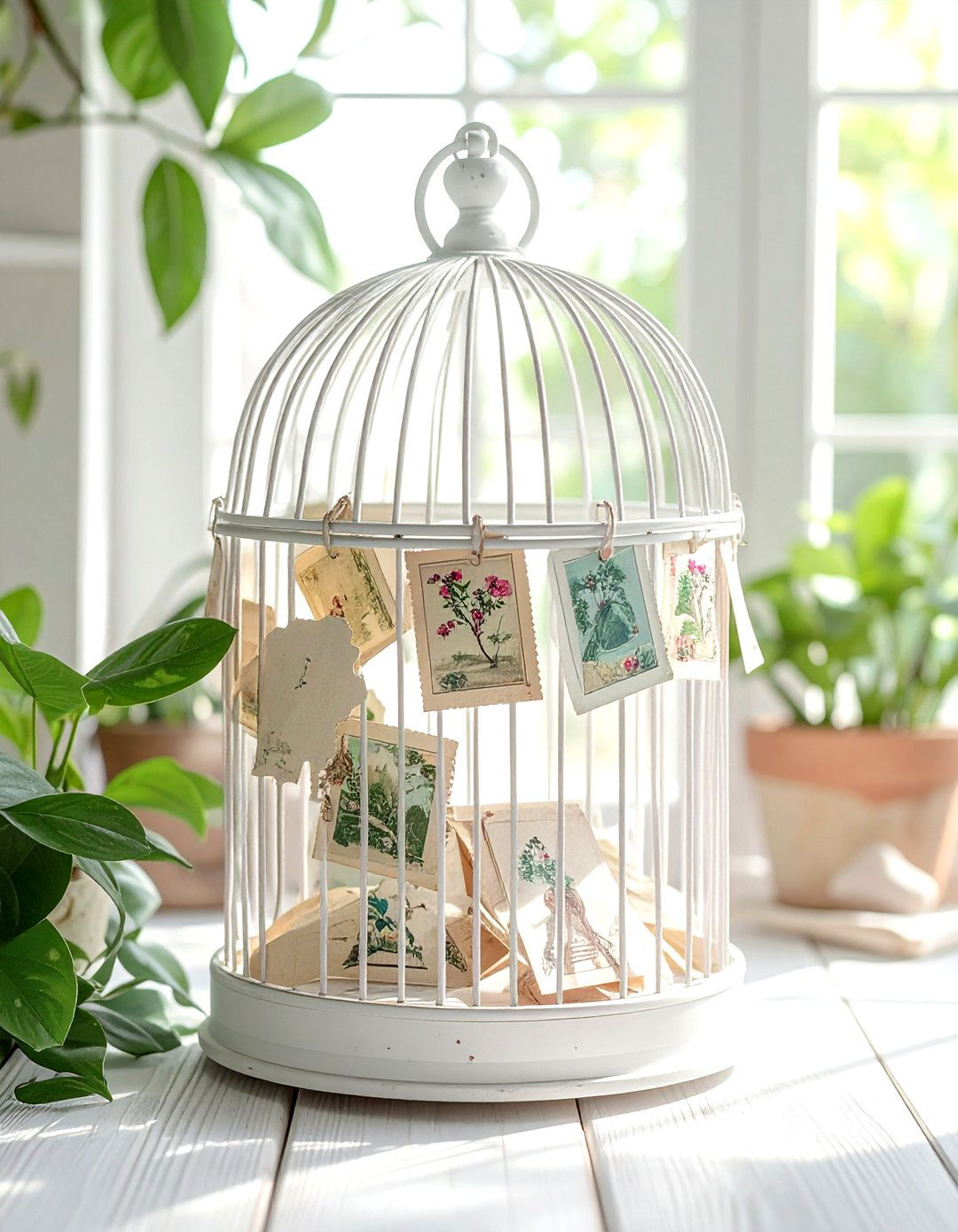 Birdcage for vintage postcards - 30 heirloom display ideas
