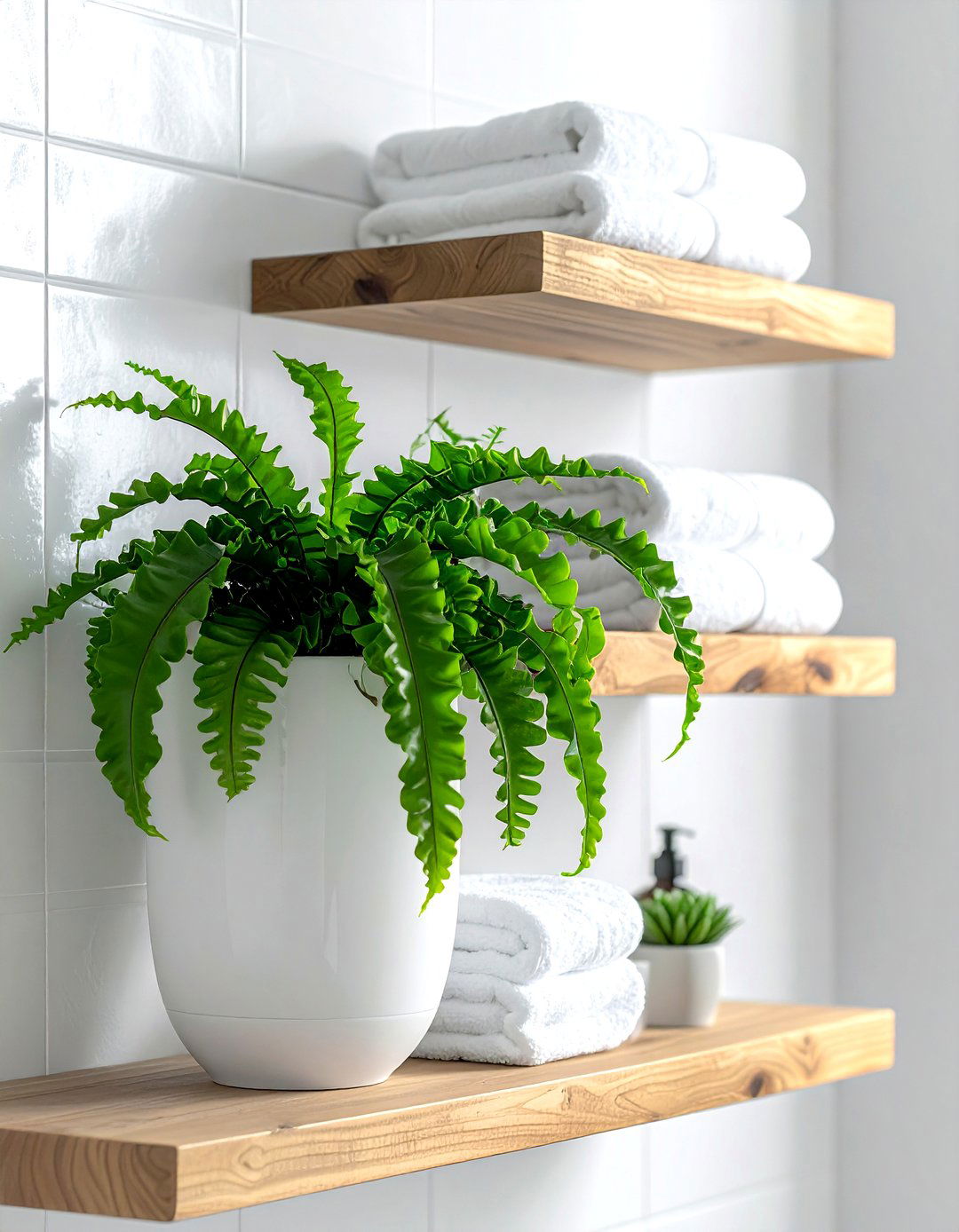 Birds Nest Fern Bathroom Shelf - 30 bathroom fern ideas