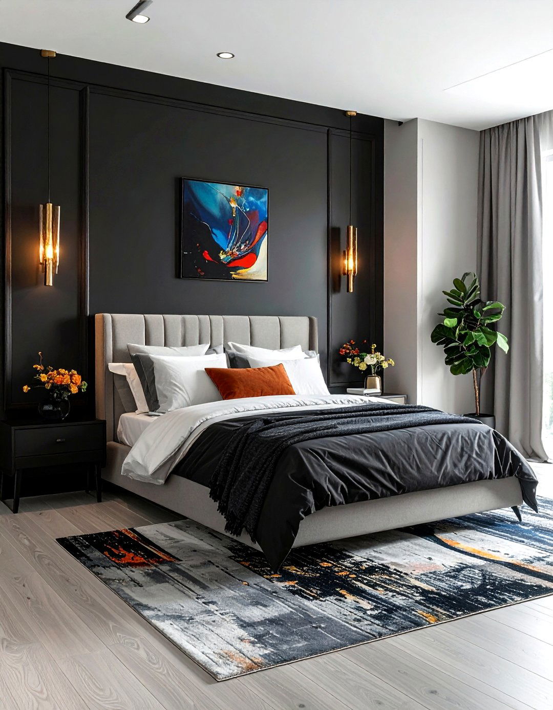 Black Accent Wall - 30 dark black bedroom ideas