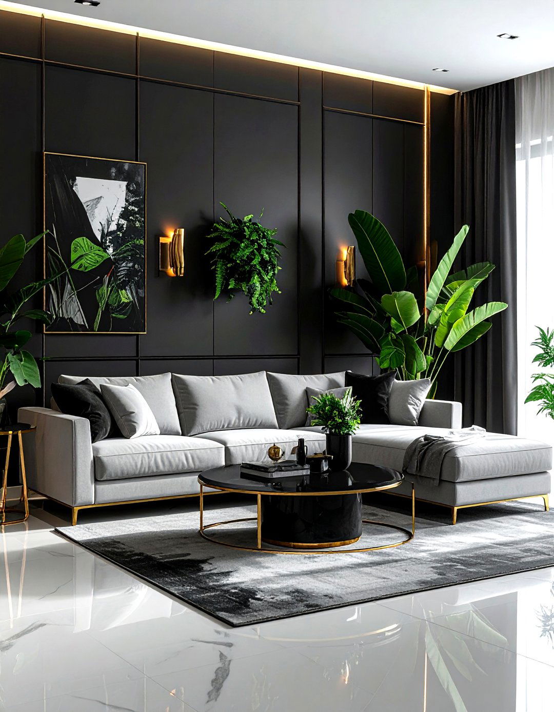 Black Accent Wall - 30 living room wall ideas