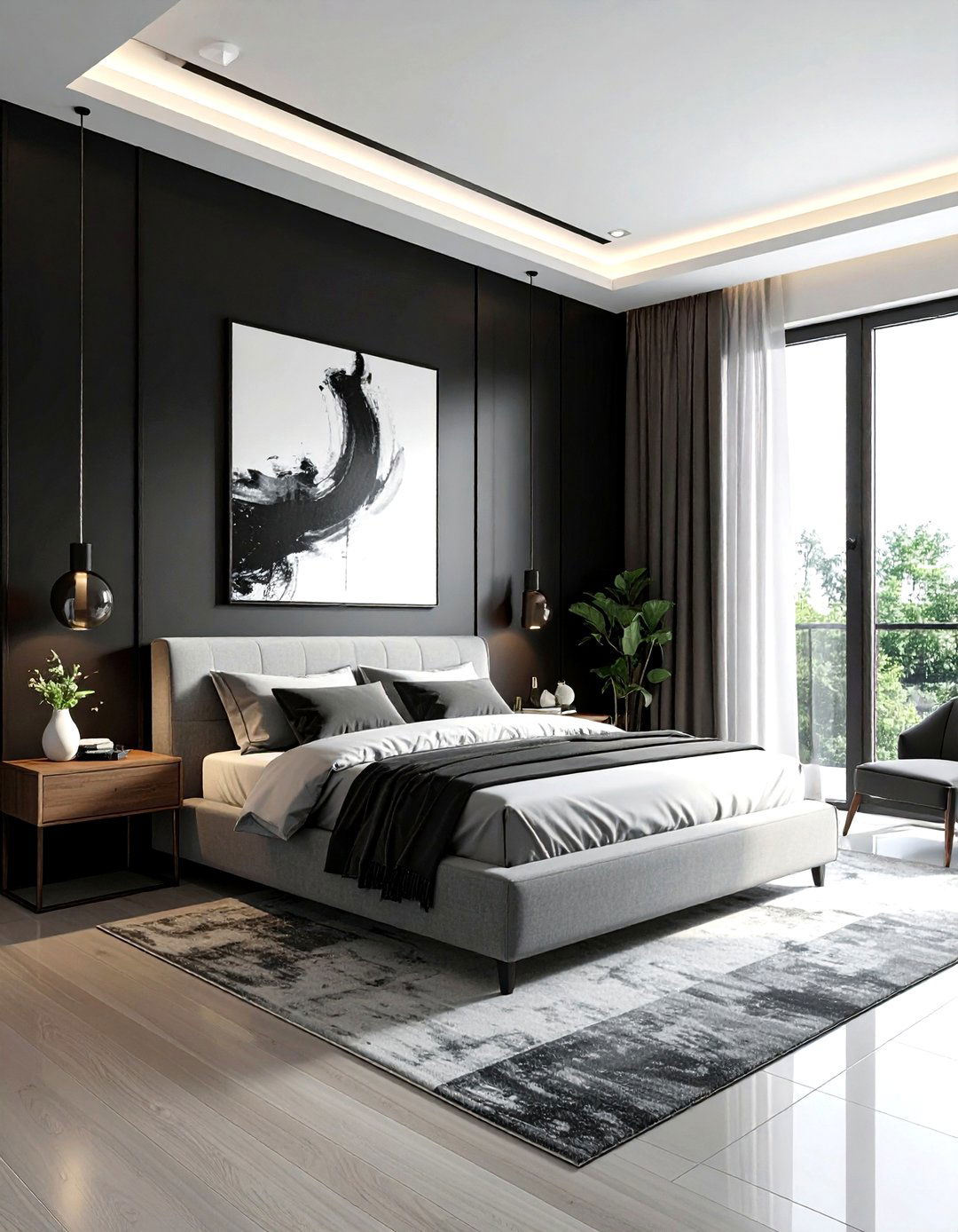 Black Accent Wall - 30 minimalist black bedroom ideas