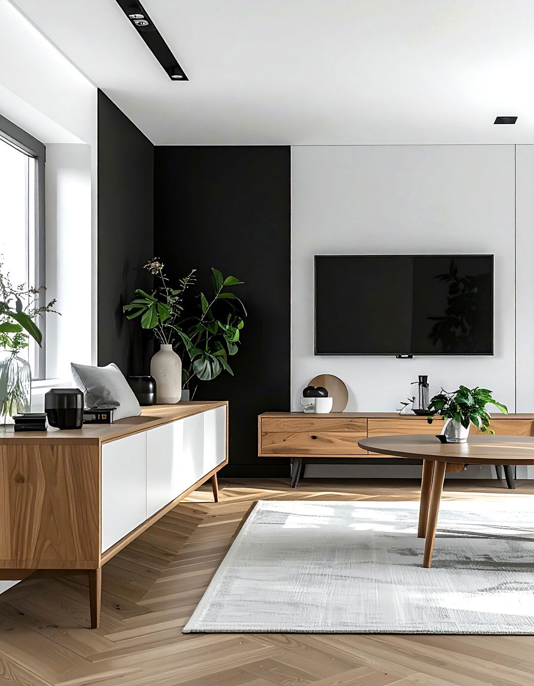 Black Accent Wall - 30 black living room ideas