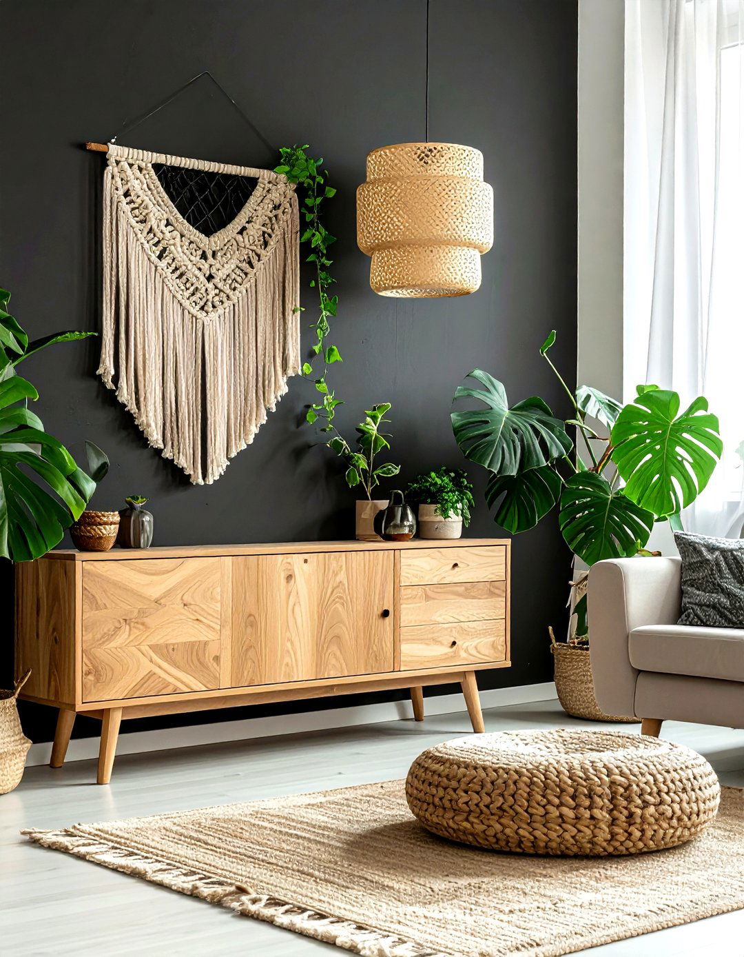 Black Accent Wall - 30 bohemian black living room ideas