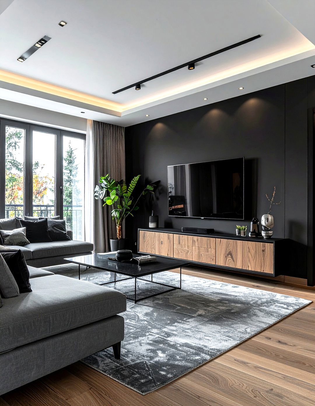 Black Accent Wall Living Room - 30 living room black walls