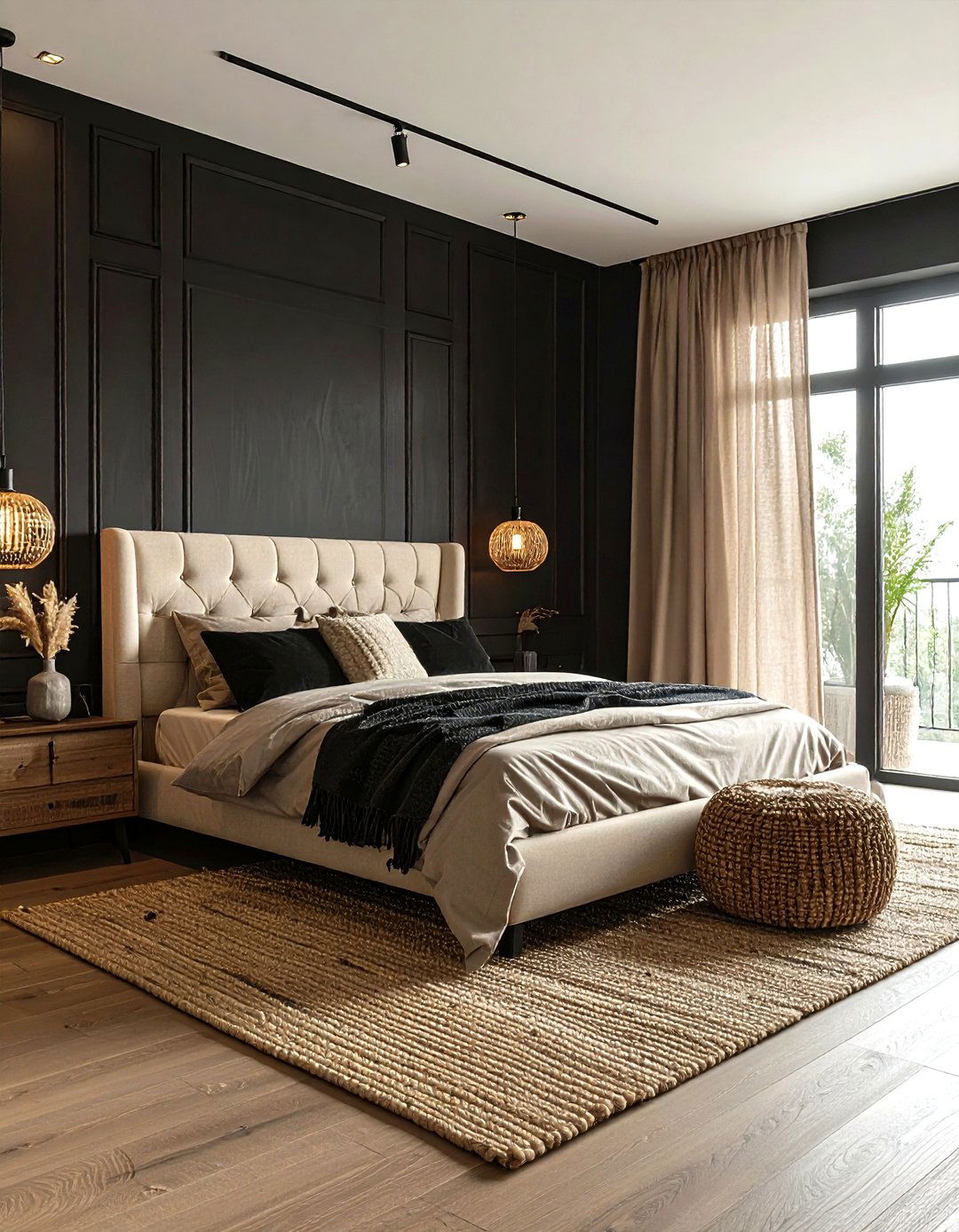 Black And Beige Mix - 30 contemporary black bedroom ideas