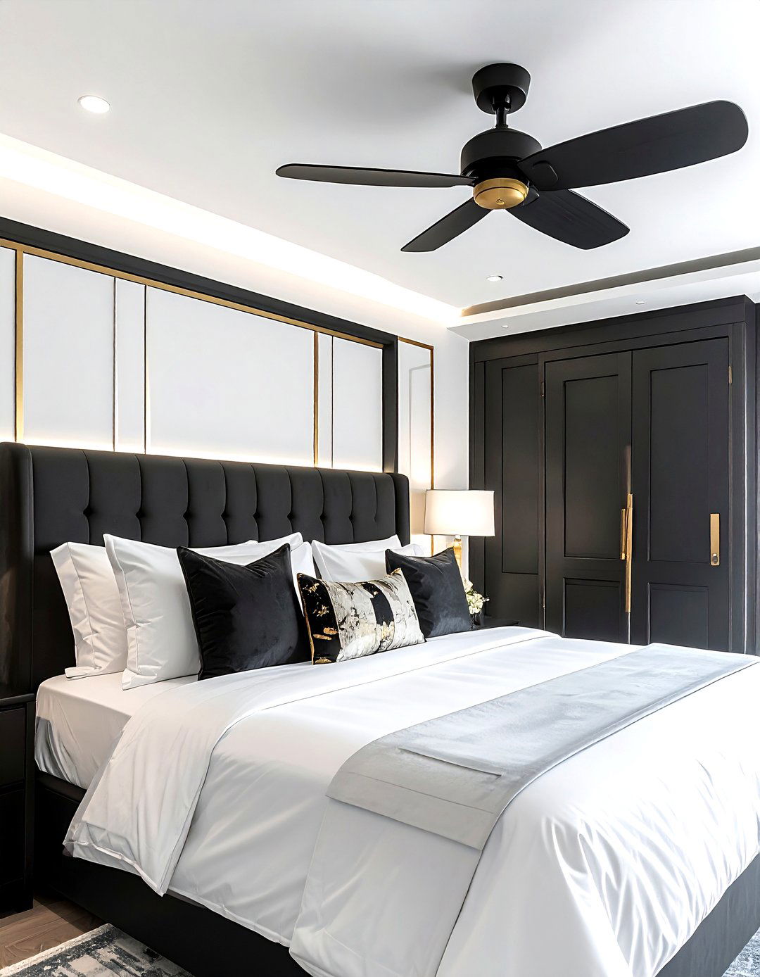 Black And Brass Fixtures - 30 contemporary black bedroom ideas